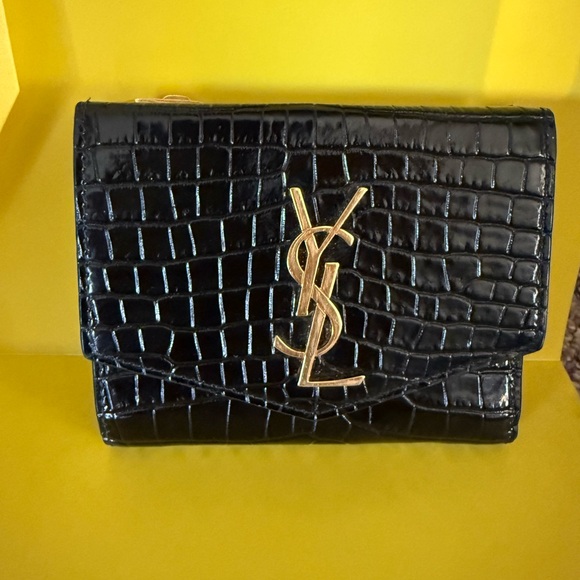 YSL Black Croc-Embossed Wallet - Picture 1 of 5